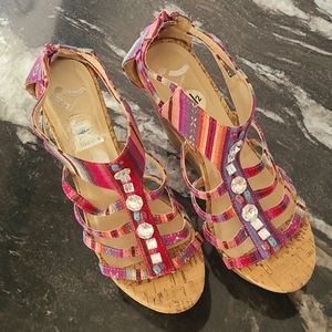 Report Multicolor Wedges w/Bling Sz 8.5 Zipper Closure  Cork Heel